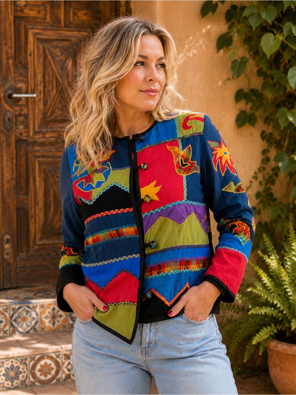 Indigo Moon Colorblock Patchwork Art Jacket oversized Small Boho Festival